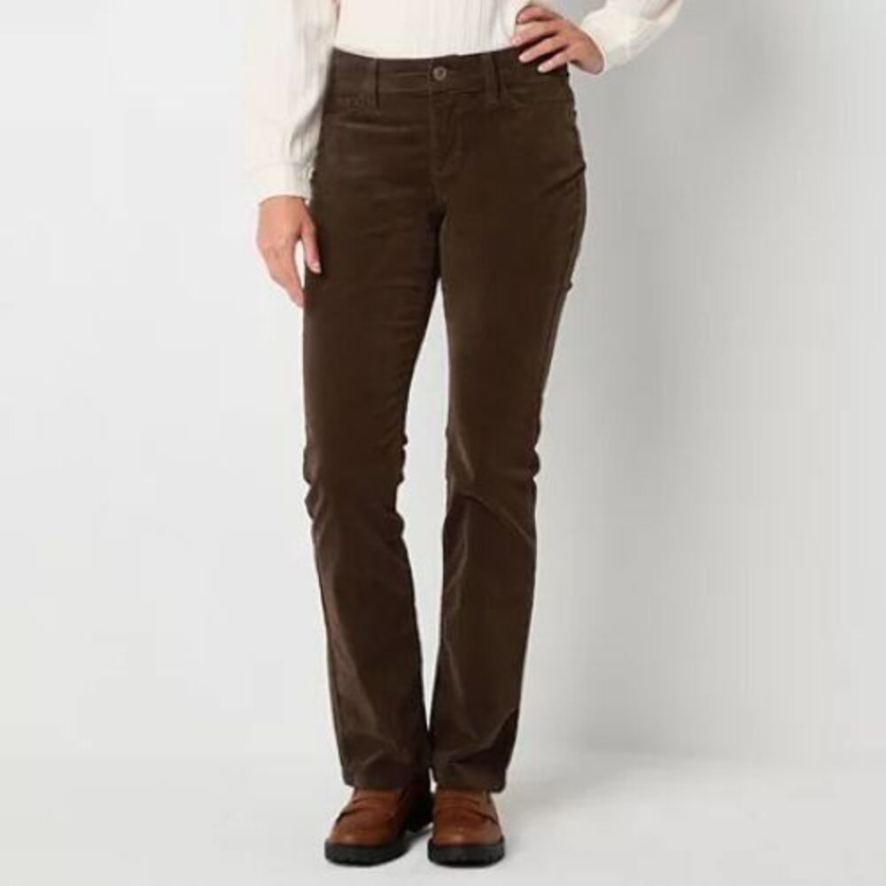 St Johns Bay Secretly Slender Straight Leg Corduroy Pants Womens 12 Brown NEW